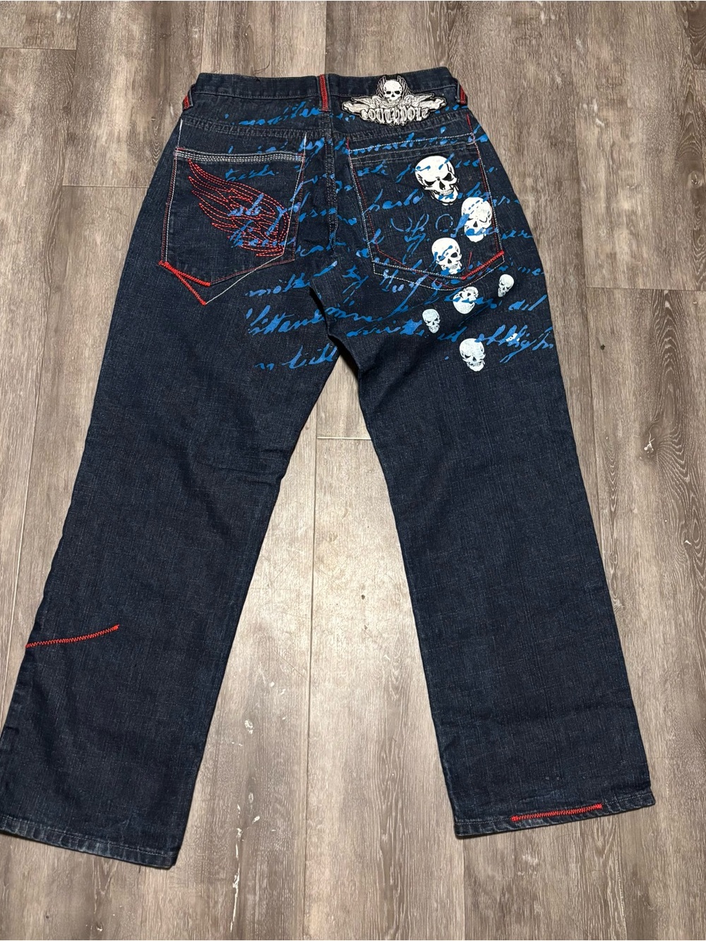 Vintage Y2K Southpole Jeans Mens Sz 30 Black Baggy Skulls